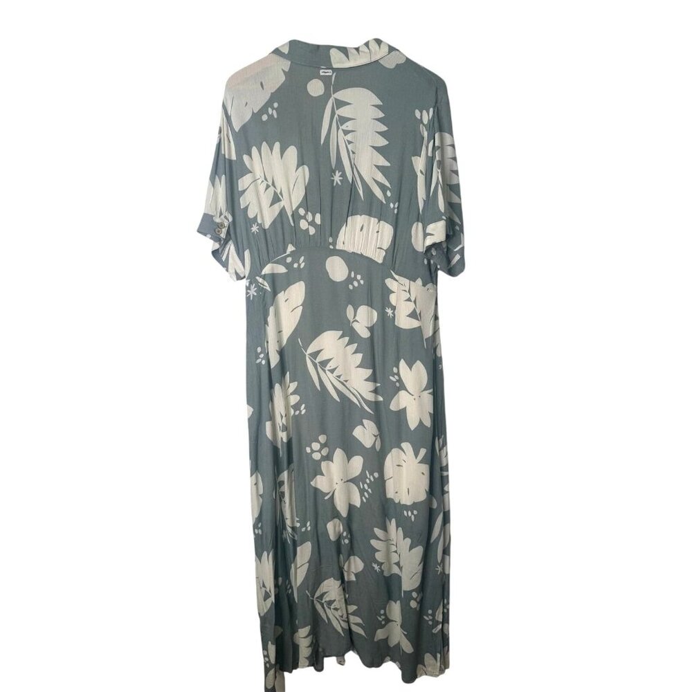 O'Neill XXL Claire Tropical Short Sleeve Collar Sundress Slit Maxi Dress Green - Picture 14 of 16